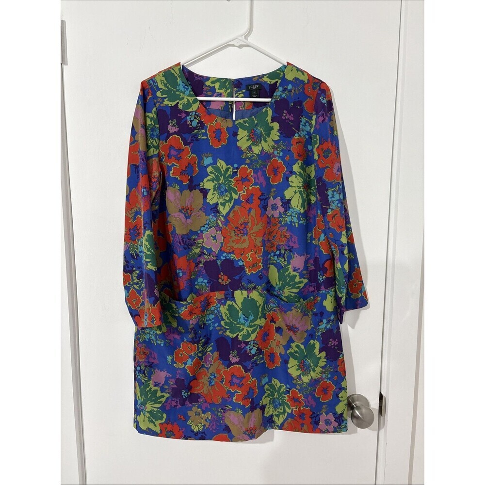 J Crew Jules Floral Shift Dress Pockets 3/4 Sleeves Size 8